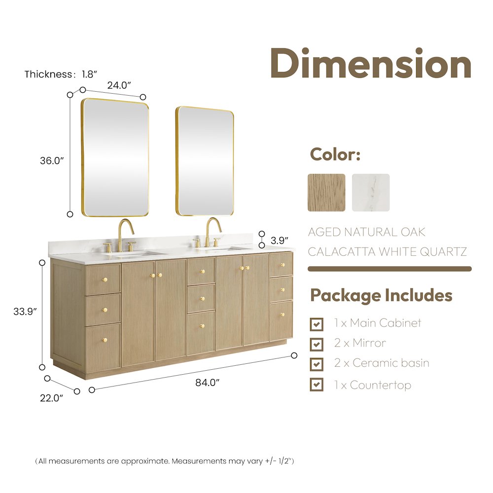 Oza 84" Free-standing Double Bath Vanity in Aged Natural Oak. Picture 19