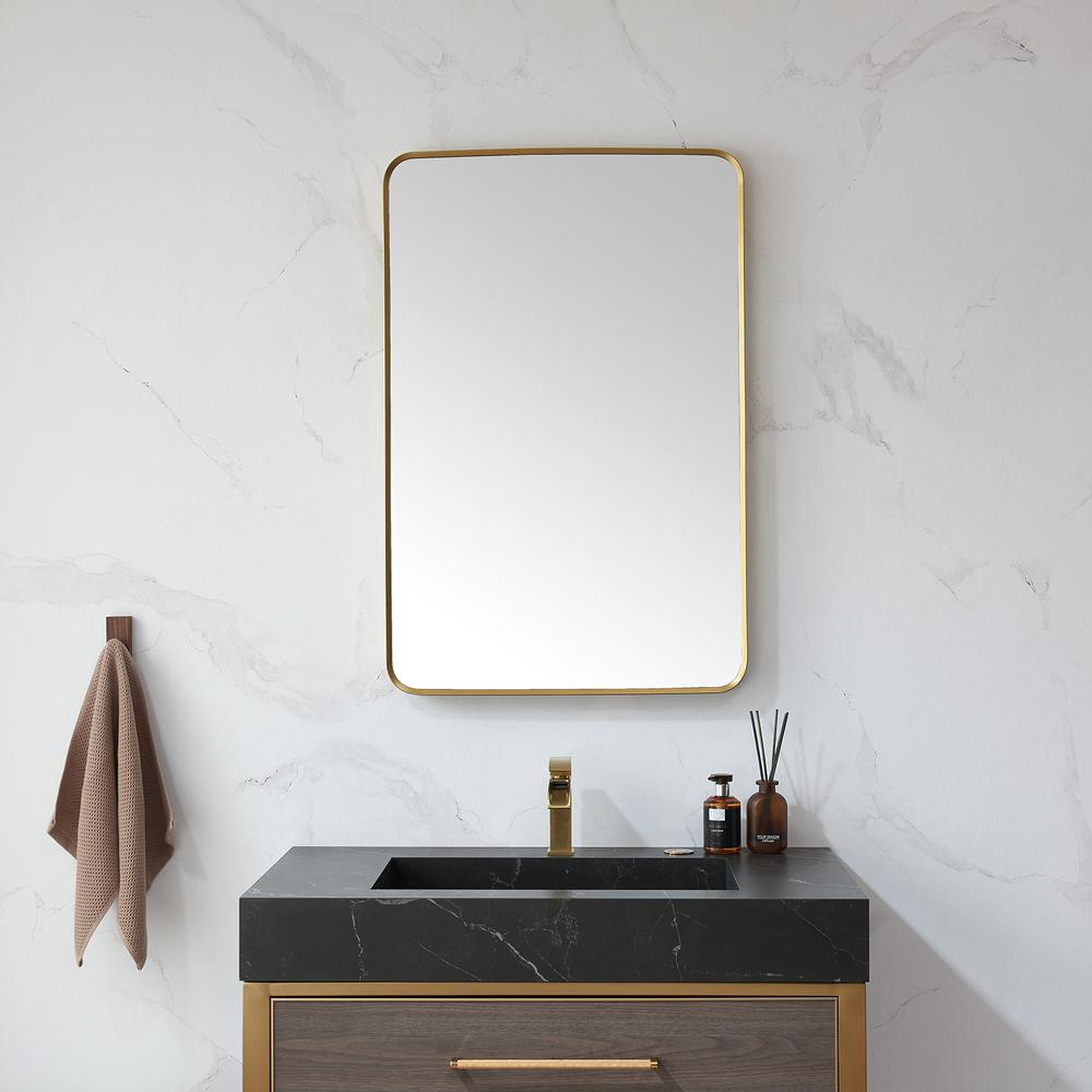 Mutriku 24 in. W x 36 in. H Rectangle Metal Wall Mirror in Brushed Gold. Picture 3