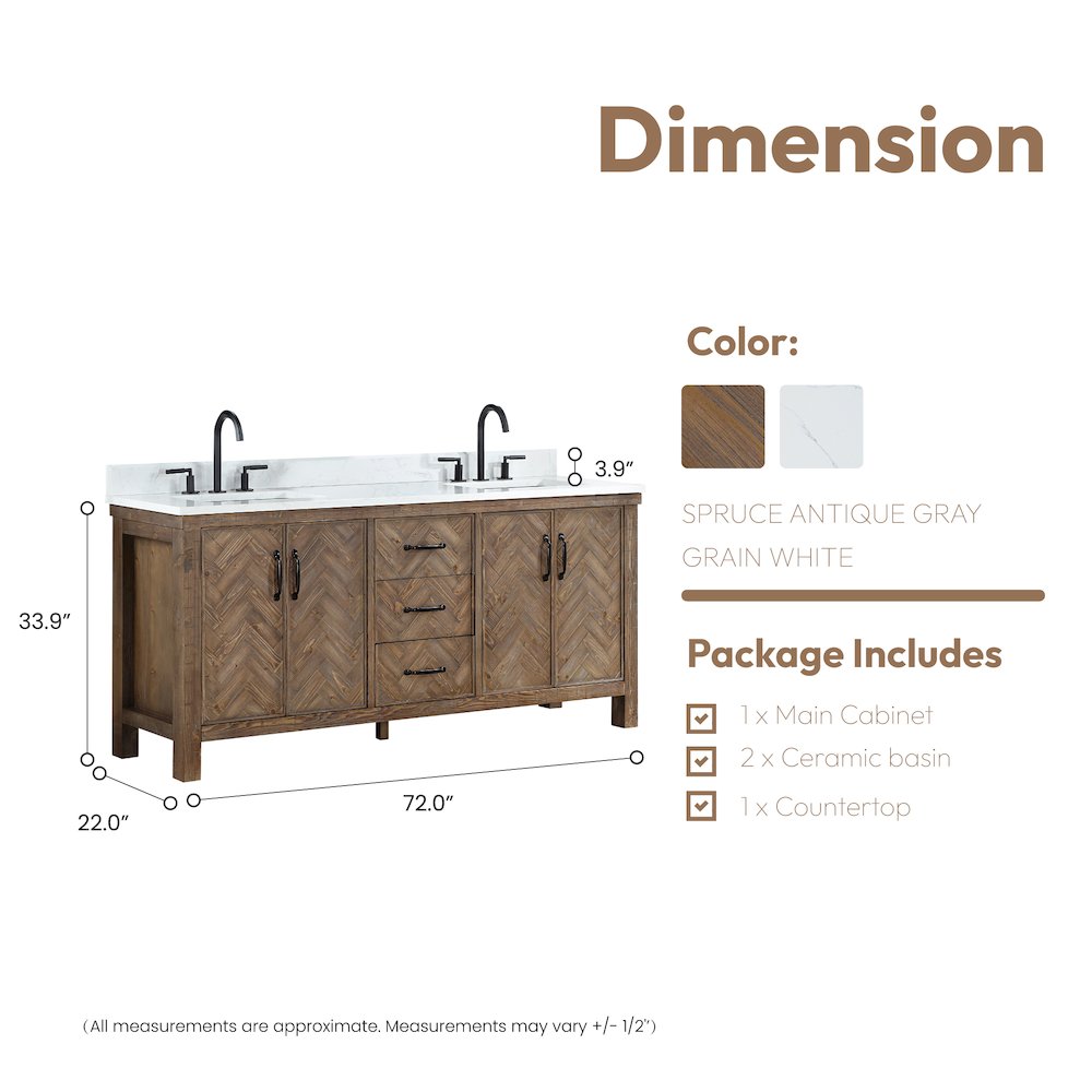Javier 72" Free-standing Double Bath Vanity in Spruce Antique Gray. Picture 18