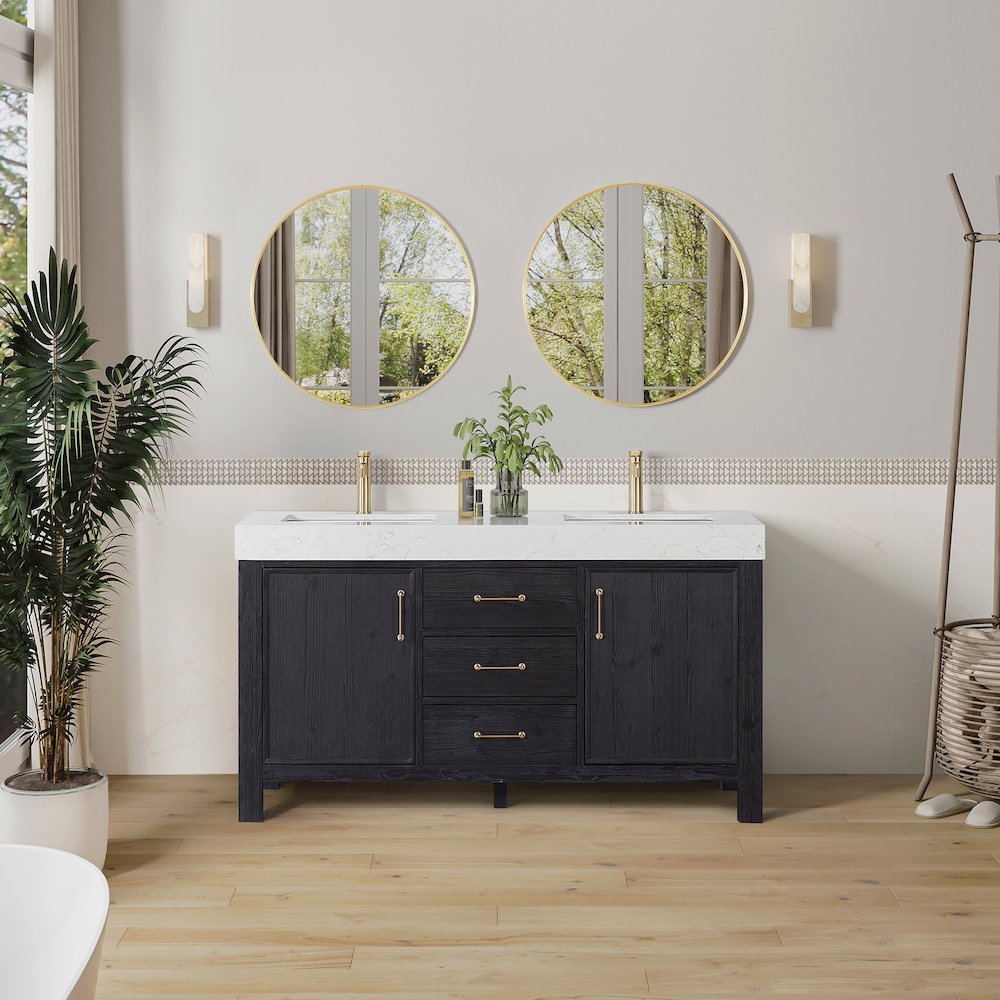 León 60in. Free-standing Double Bathroom Vanity in Fir Wood Black. Picture 3
