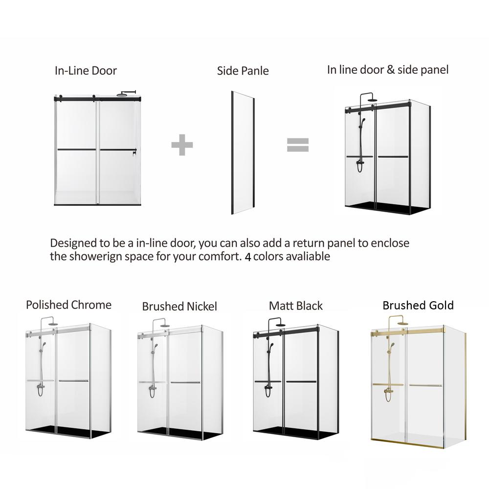 Spezia 60" W x 58" H Double Sliding Frameless Tub Door in Brushed Gold. Picture 10