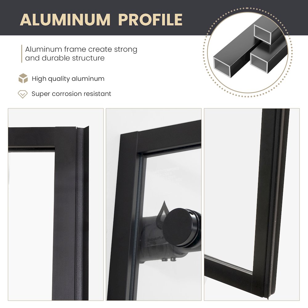 Losar 68" W x 78" H Single Sliding Frameless Shower Door in Matte Black. Picture 8