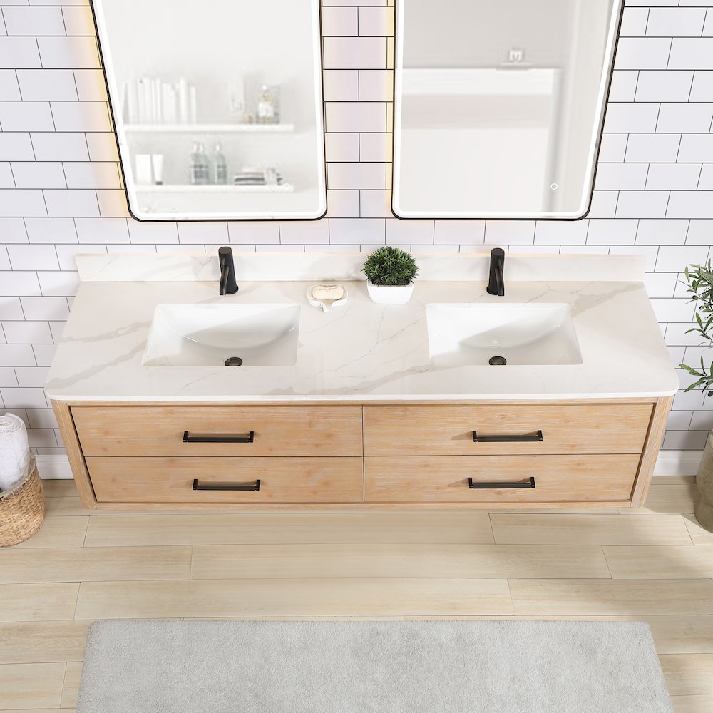 Cristo 72" Floating Double Bath Vanity in Fir Wood Brown. Picture 6