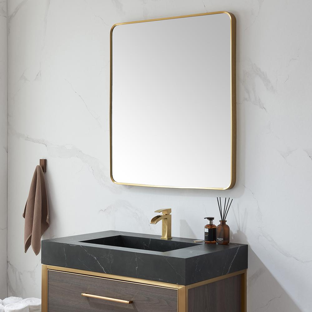 Mutriku 32 in. W x 36 in. H Rectangle Metal Wall Mirror in Brushed Gold. Picture 4