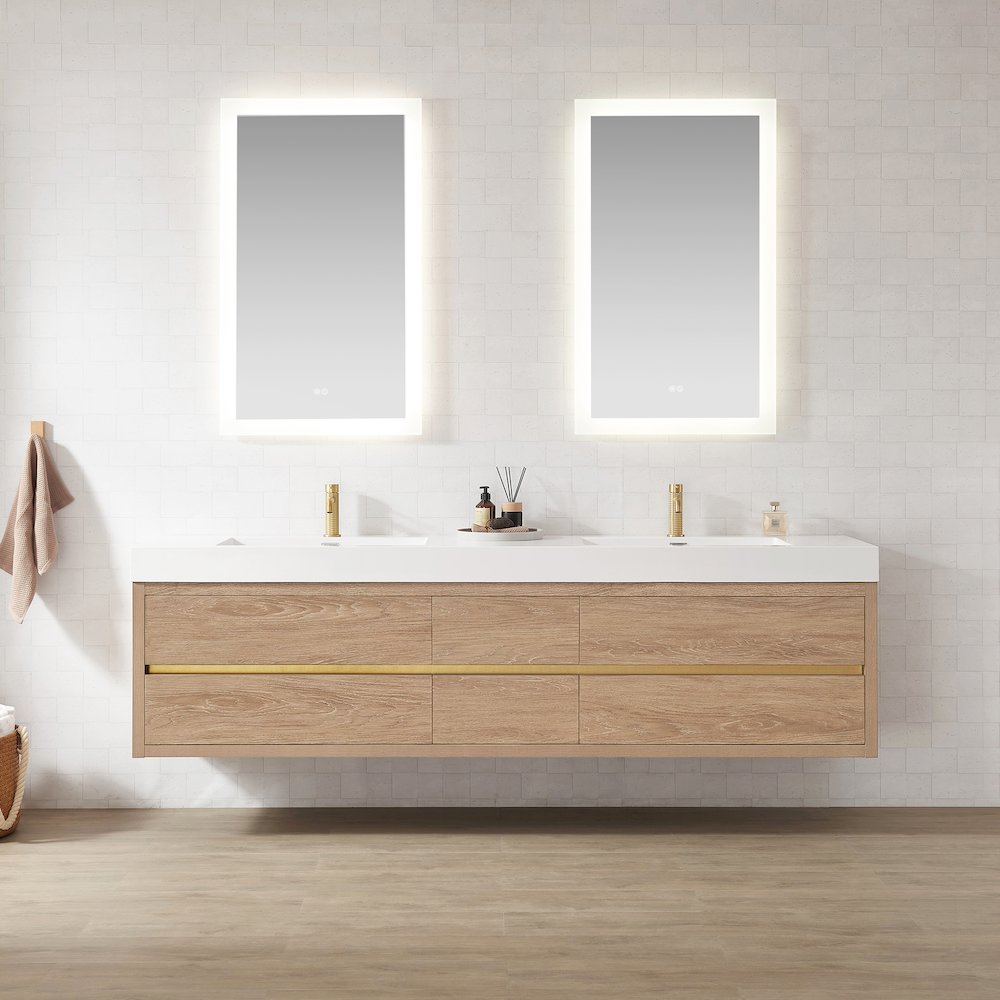 Palencia 84" Double Sink Wall-Mount Bath Vanity in North American Oak. Picture 3