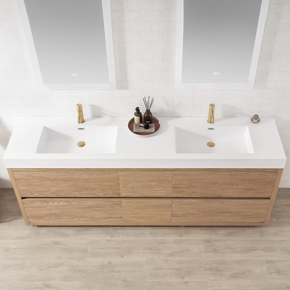 Huesca 84" Double Sink Bath Vanity in North American Oak. Picture 5
