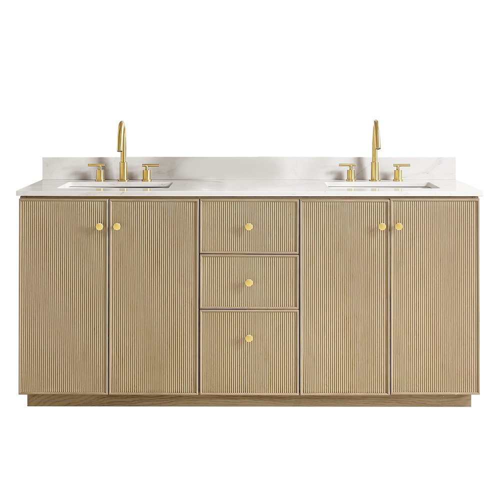 Oza 72" Free-standing Double Bath Vanity in Aged Natural Oak. Picture 1