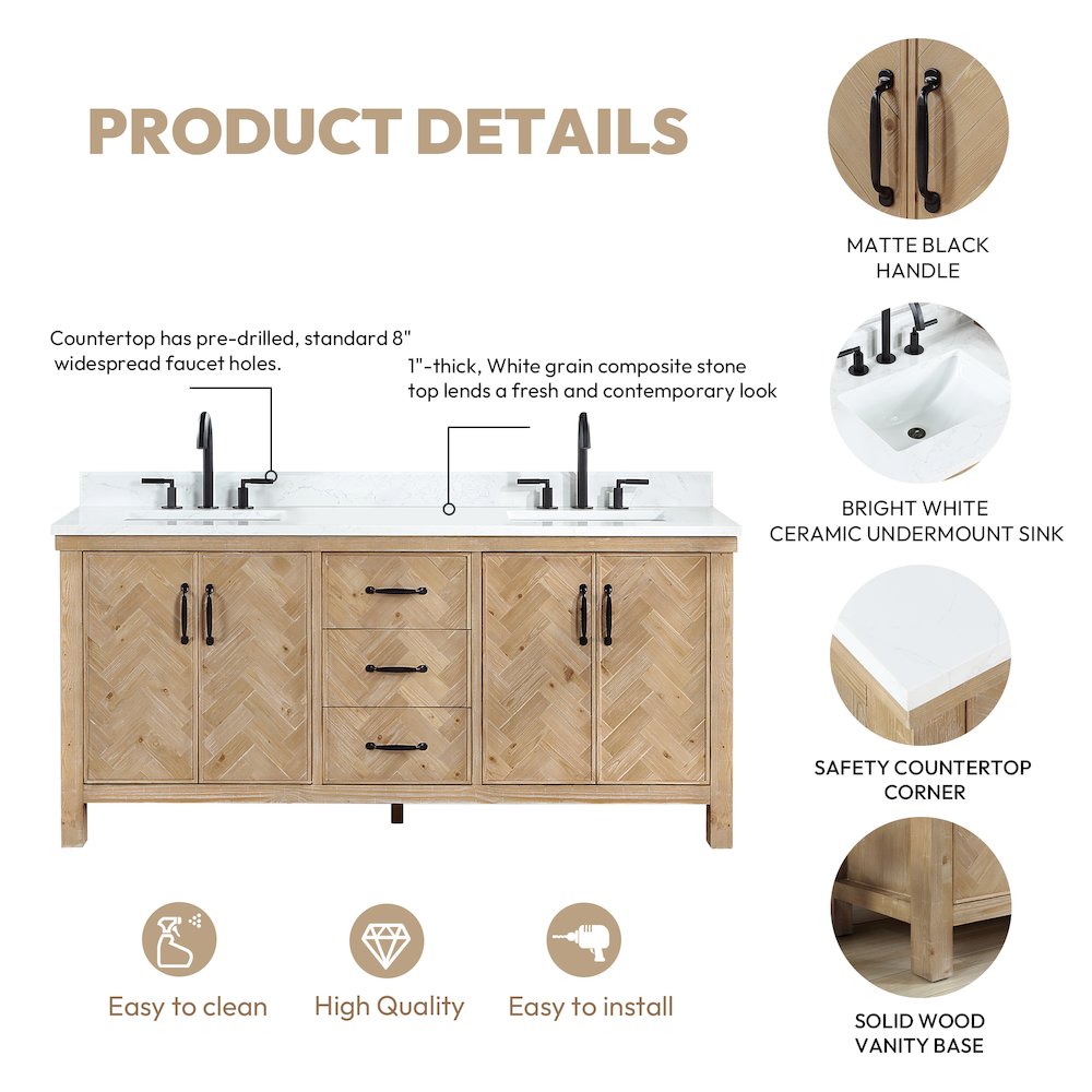 Javier 72" Free-standing Double Bath Vanity in Spruce Antique Brown. Picture 17