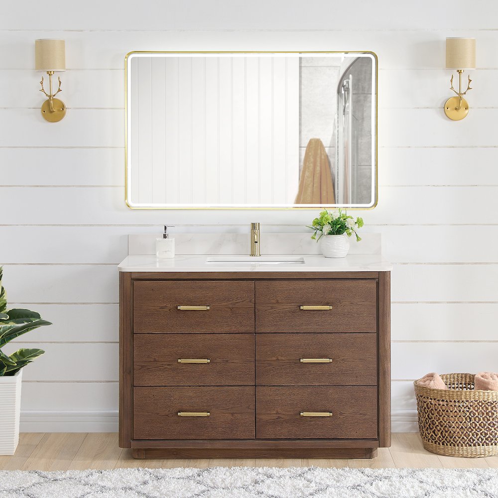 Porto 48" Free-standing Single Bath Vanity in Aged Dark Brown Oak. Picture 7