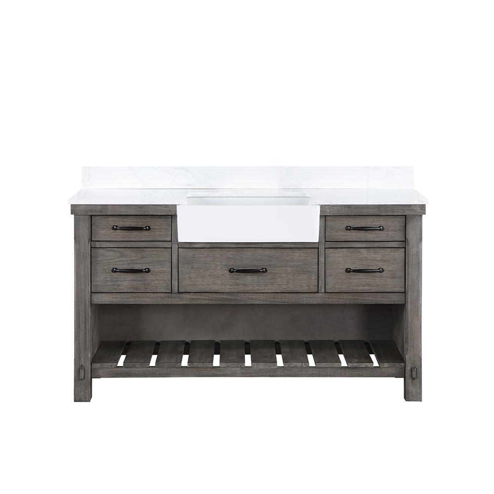 Single Bath Vanity with Composite Stone Top, White Farmhouse Basin. Picture 2
