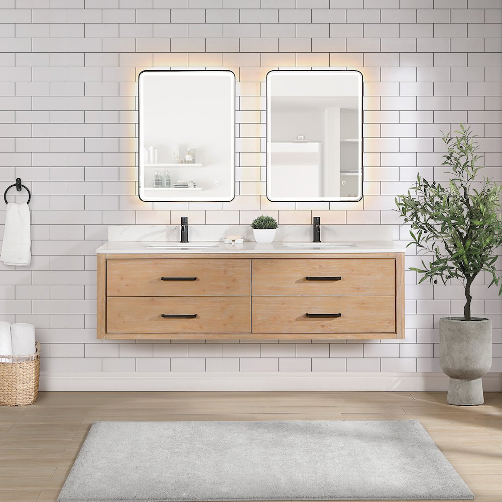 Cristo 72" Floating Double Bath Vanity in Fir Wood Brown. Picture 4