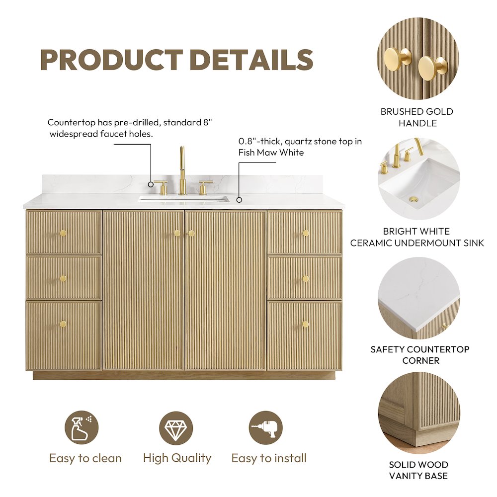 Oza 60" Free-standing Single Bath Vanity in Aged Natural Oak. Picture 17
