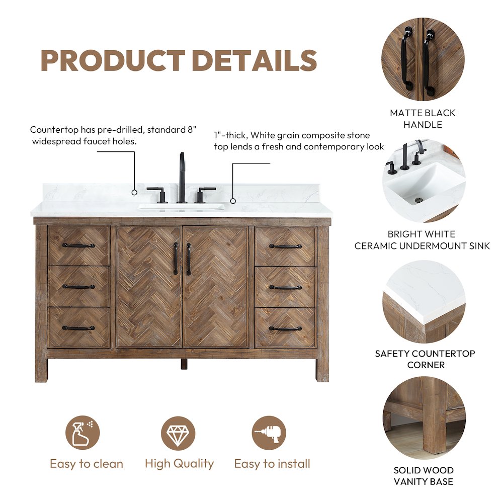 Javier 60" Free-standing Single Bath Vanity in Spruce Antique Gray. Picture 15
