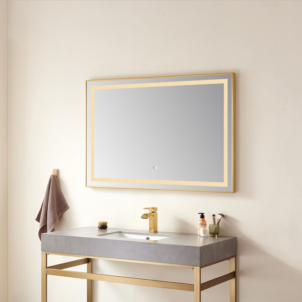 36" Rectangular Aluminum Framed LED Wall Mount Bathroom Vanity Mirror in Gold. Picture 3