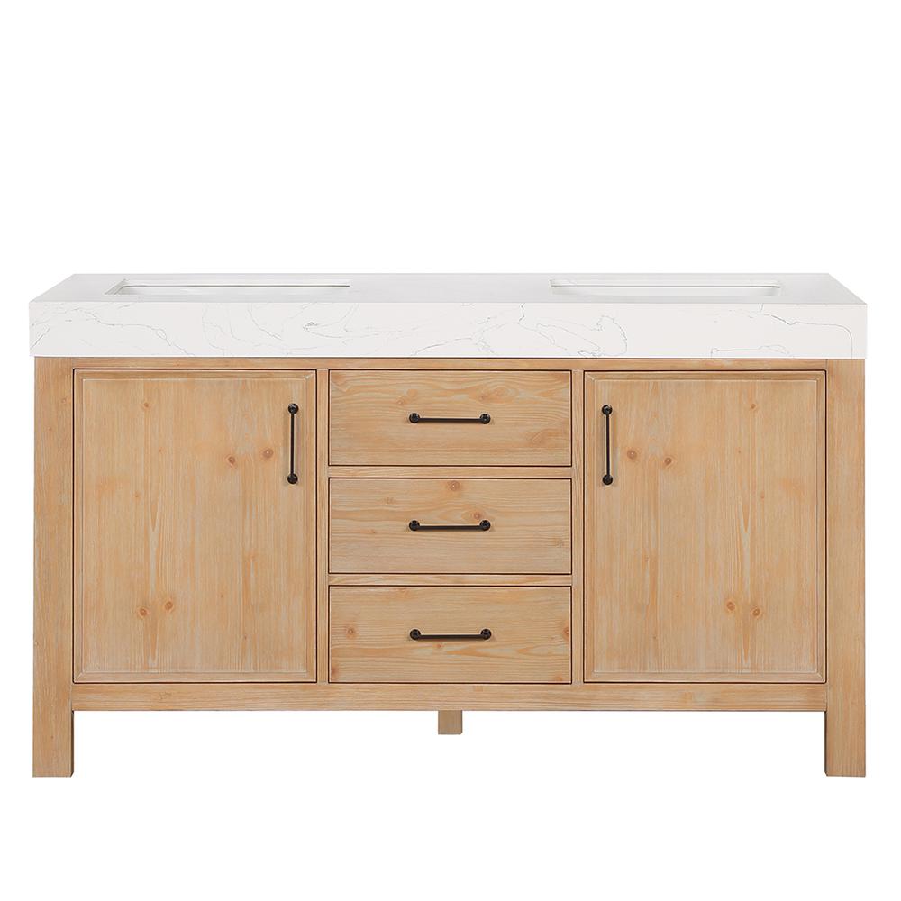 Free-standing Double Bathroom Vanity with Composite top in Lightning White. Picture 2
