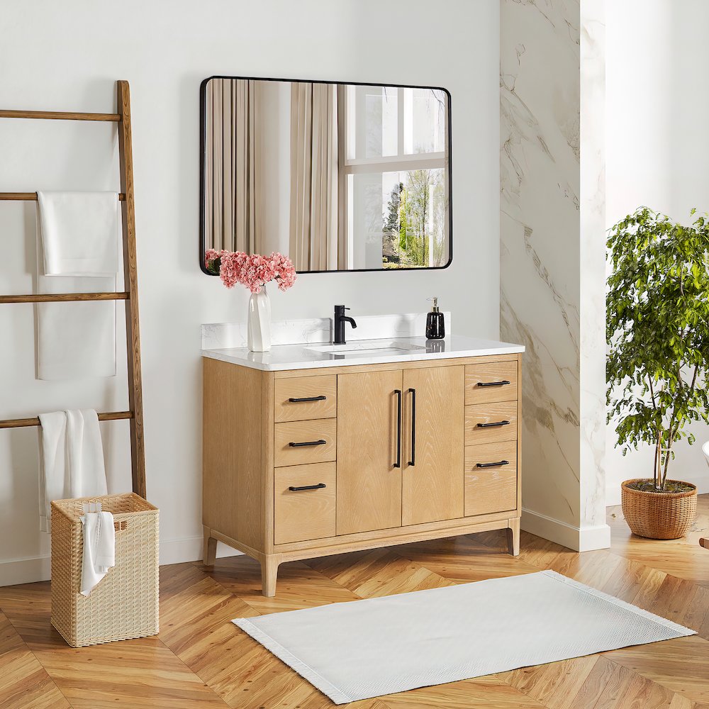 Gara 48" Free-standing Single Bath Vanity in Washed Ash Grey. Picture 5