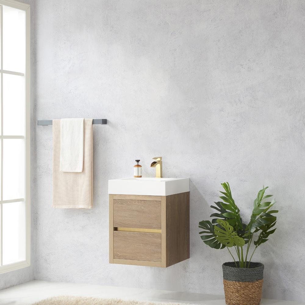 Single Sink Wall-Mount Bath Vanity with Composite Integral Square Sink Top. Picture 8