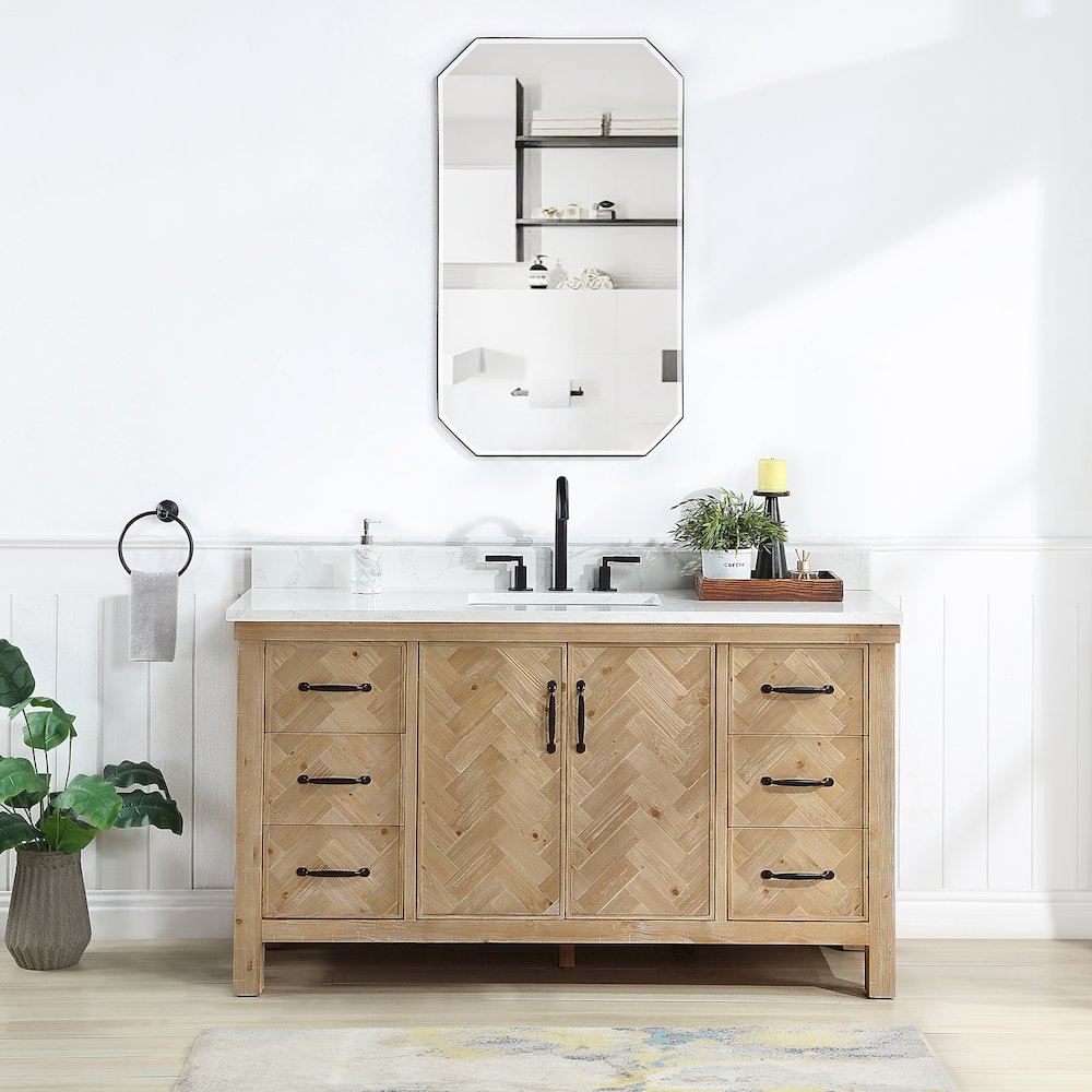 Javier 60" Free-standing Single Bath Vanity in Spruce Antique Brown. Picture 3
