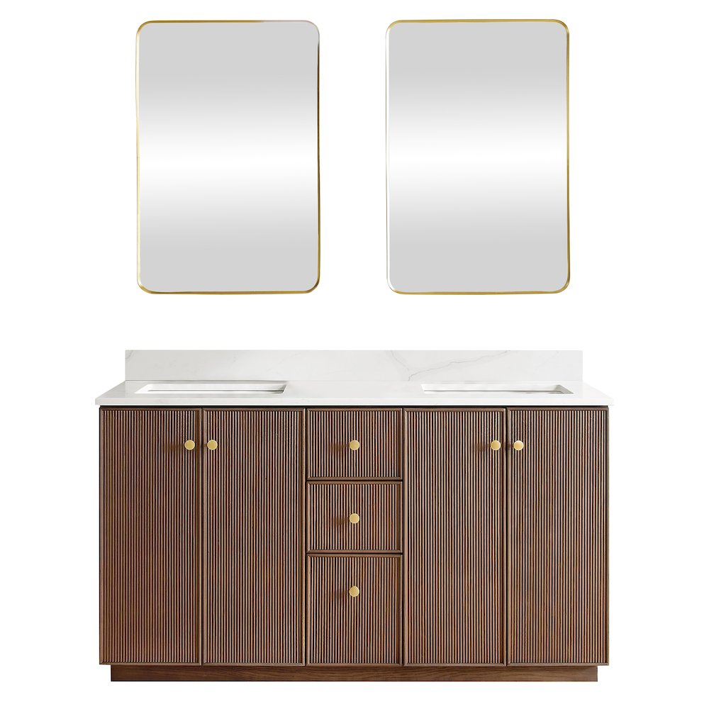 Oza 60M" Free-standing Double Bath Vanity in Aged Dark Brown Oak. Picture 2