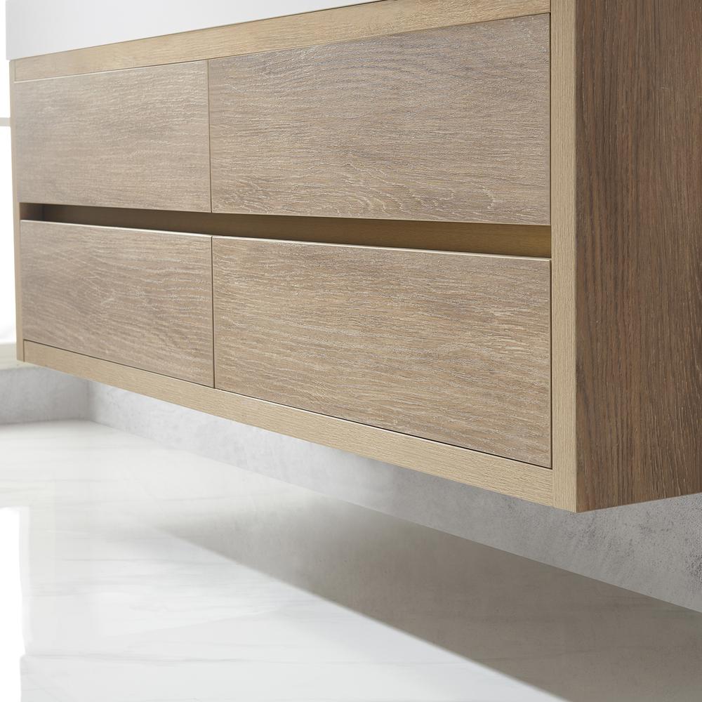 Double Sink Wall-Mount Bath Vanity with Composite Integral Square Sink Top. Picture 10