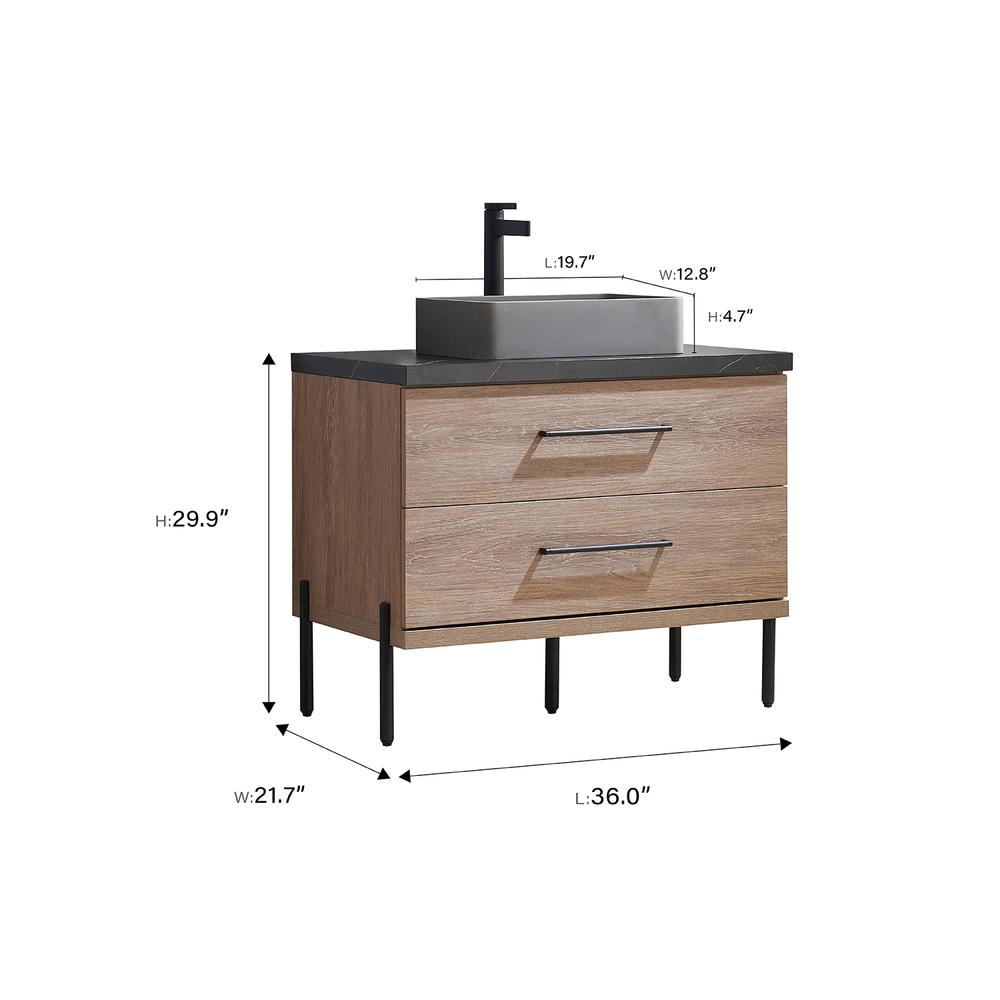 Single Sink Bath Vanity with Sintered Stone Top with Concrete Sink and Mirror. Picture 14