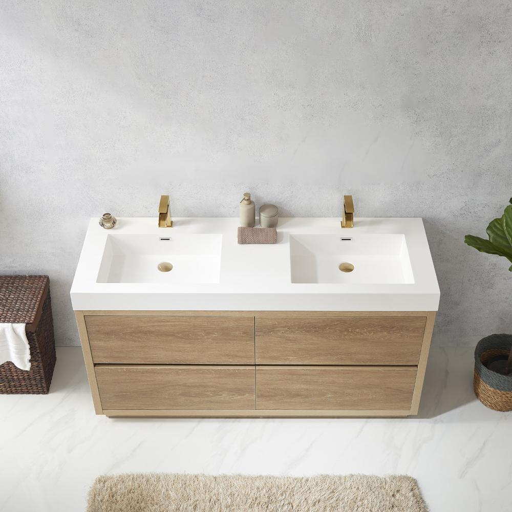 Double Sink Bath Vanity with White Composite Integral Square Sink Top. Picture 5