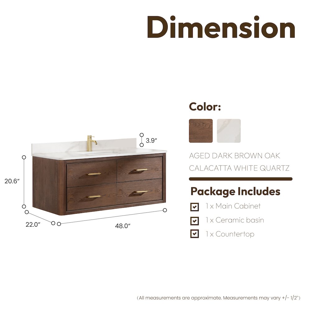 Cristo 48" Floating Single Bath Vanity in Aged Dark Brown Oak. Picture 17