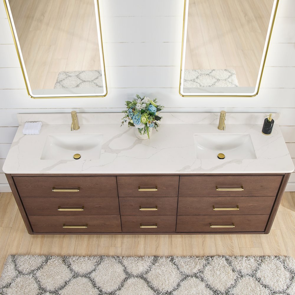 Porto 84" Free-standing Double Bath Vanity in Aged Dark Brown Oak. Picture 3