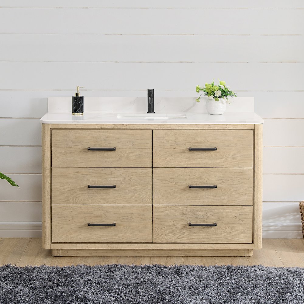 Porto 55" Free-standing Single Bath Vanity in Aged Natural Oak. Picture 3