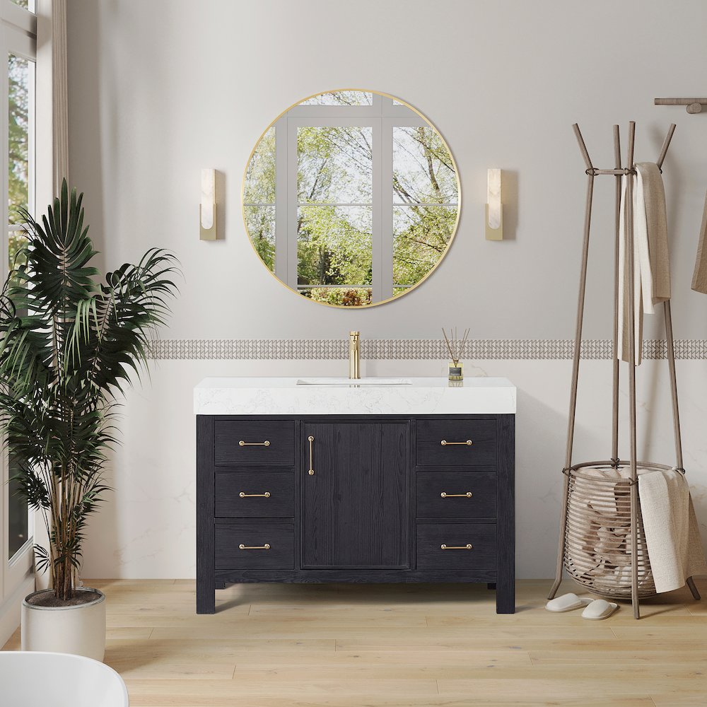 León 48in. Free-standing Single Bathroom Vanity in Fir Wood Black. Picture 3