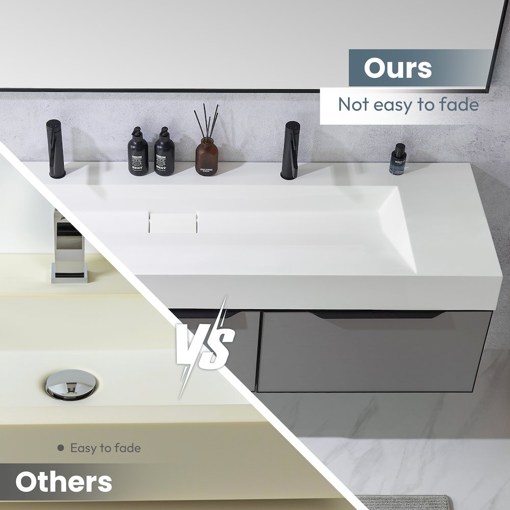 Rectangular White Finish Composite Granite Stone Console Bathroom Vanity Sink. Picture 7