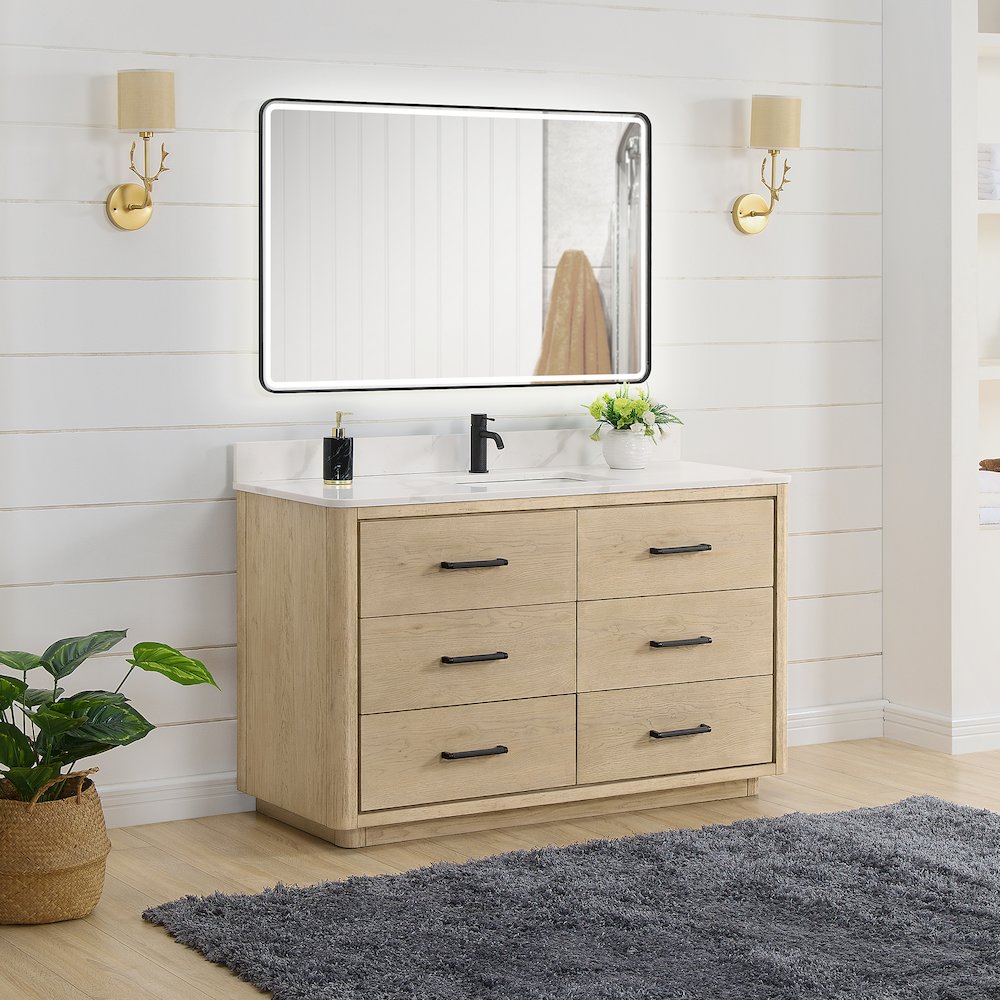 Porto 55" Free-standing Single Bath Vanity in Aged Natural Oak. Picture 7