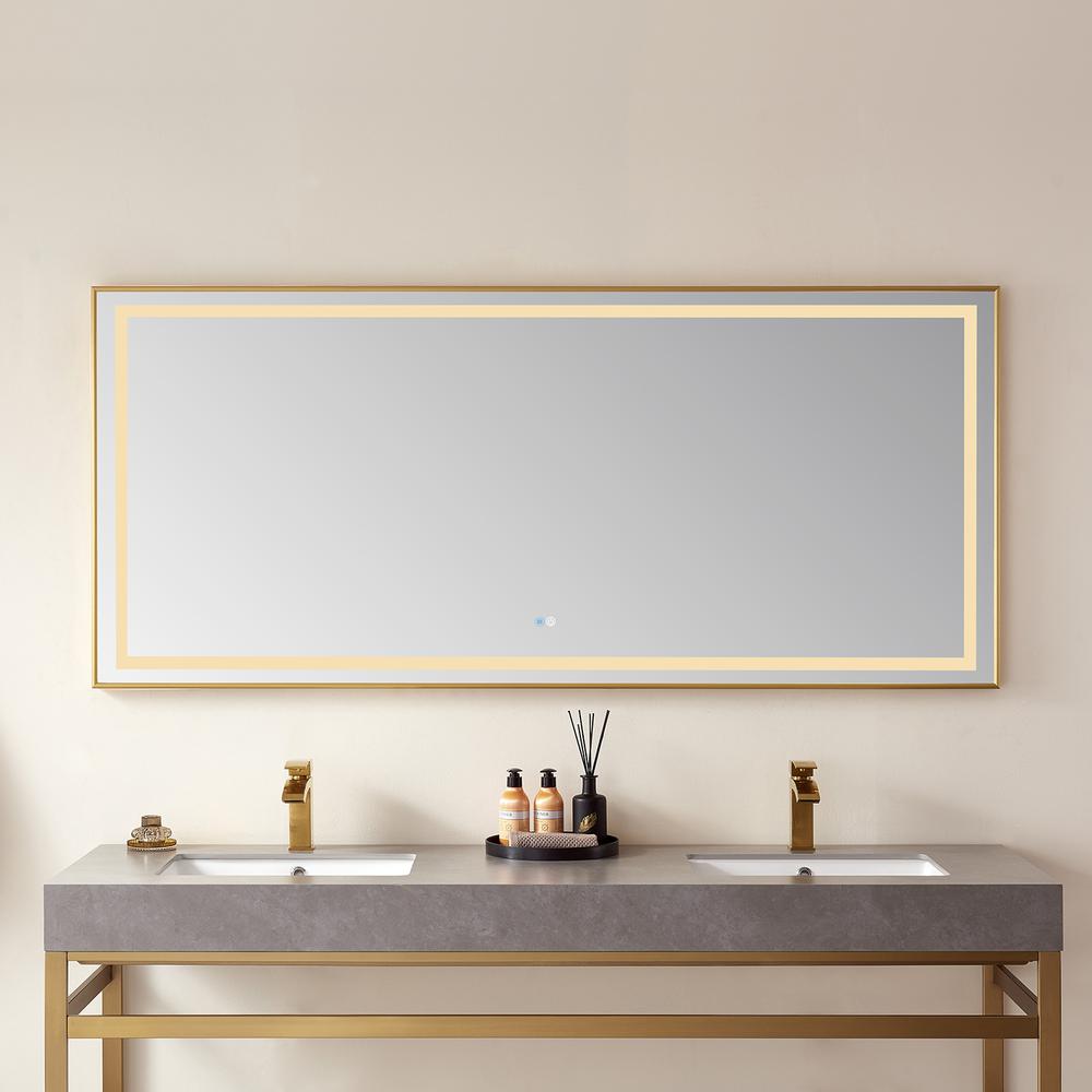 72" Rectangular Aluminum Framed LED Wall Mount Bathroom Vanity Mirror in Gold. Picture 8