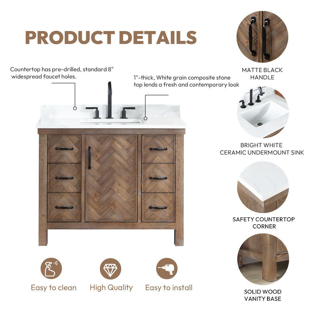 Javier 42" Free-standing Single Bath Vanity in Spruce Antique Gray. Picture 15