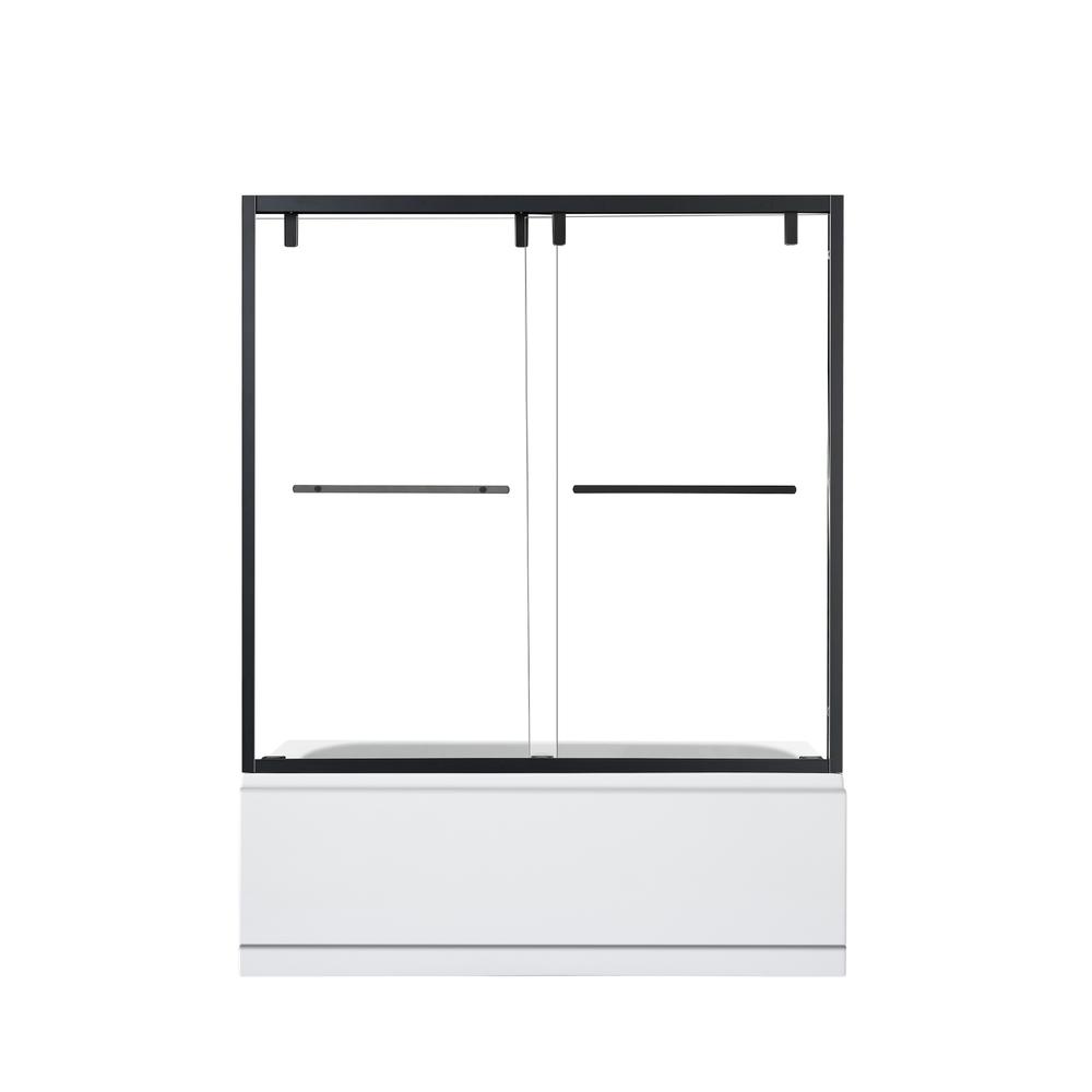 Brescia 60" W x 58" H Double Sliding Framed Tub Door in Matte Black. Picture 1