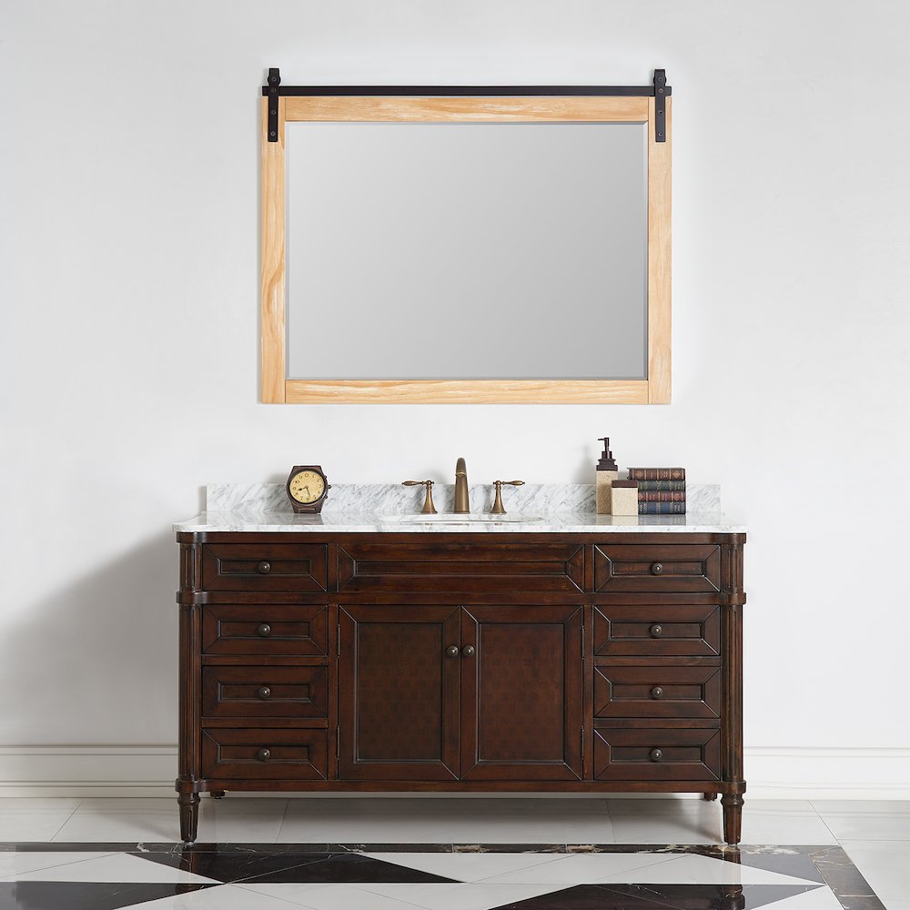 Cortes 48" Rectangular Bathroom Vanity Barndoor Wall Mount Mirror in Pine. Picture 7