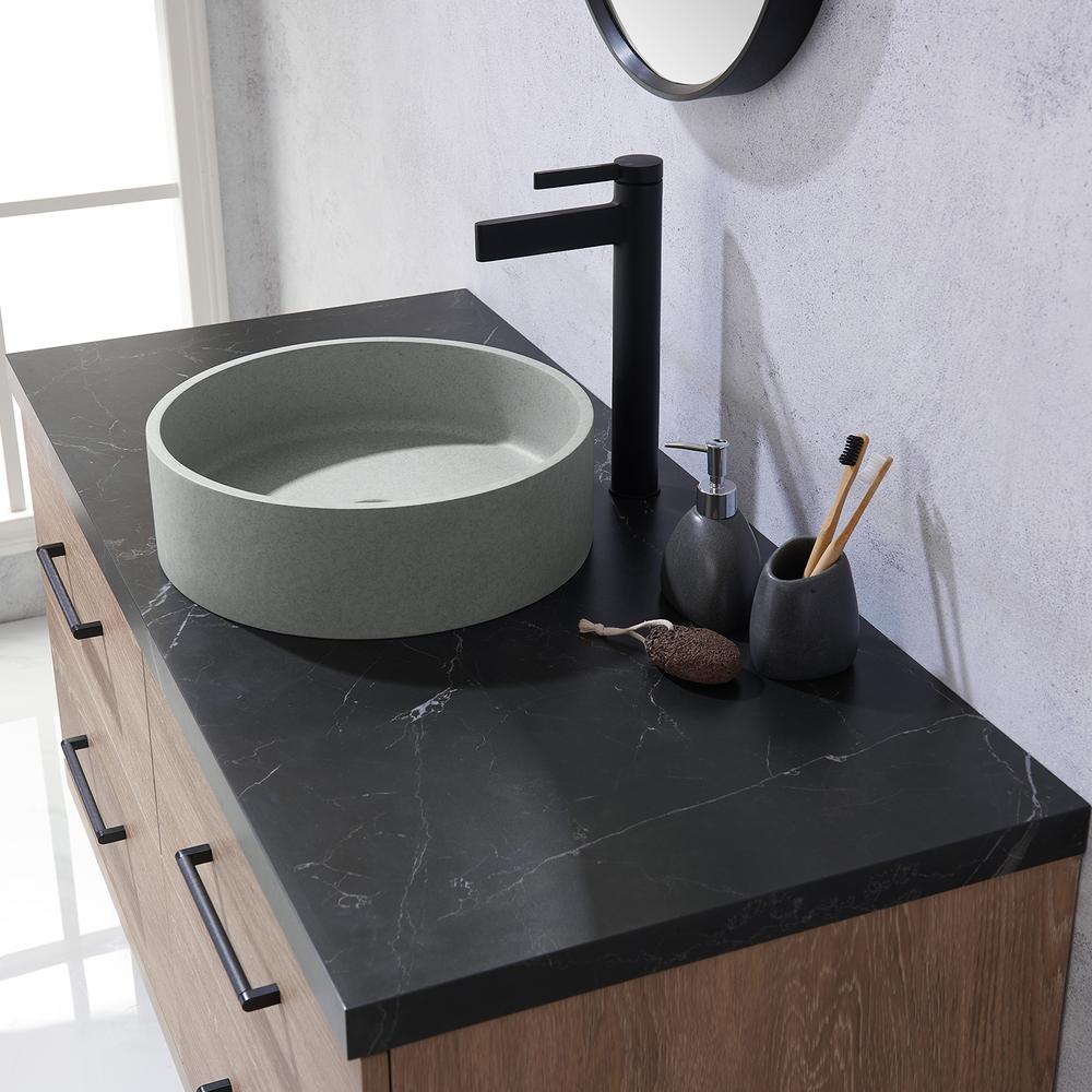 Single Sink Bath Vanity with Sintered Stone Top with Concrete Sink and Mirror. Picture 8
