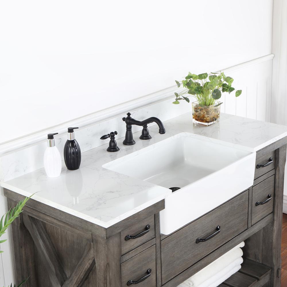 Single Bath Vanity with Composite Stone Top, White Farmhouse Basin. Picture 8