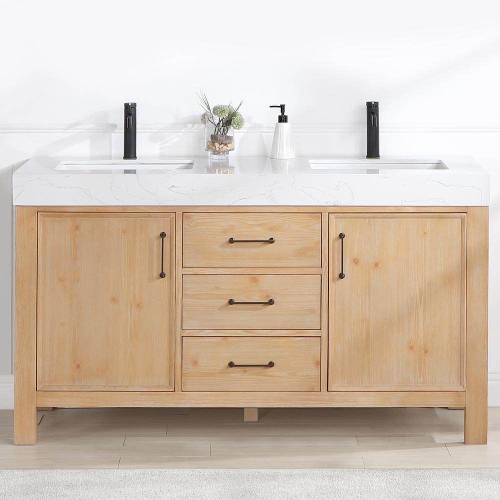 Free-standing Double Bathroom Vanity with Composite top in Lightning White. Picture 10