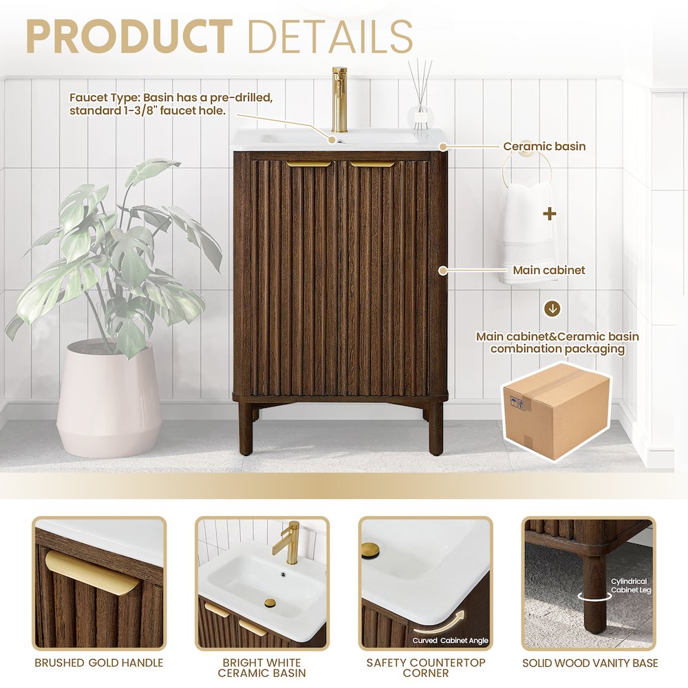 Mumbai 24" Free-standing Single Bath Vanity in Aged Dark Brown Oak. Picture 14