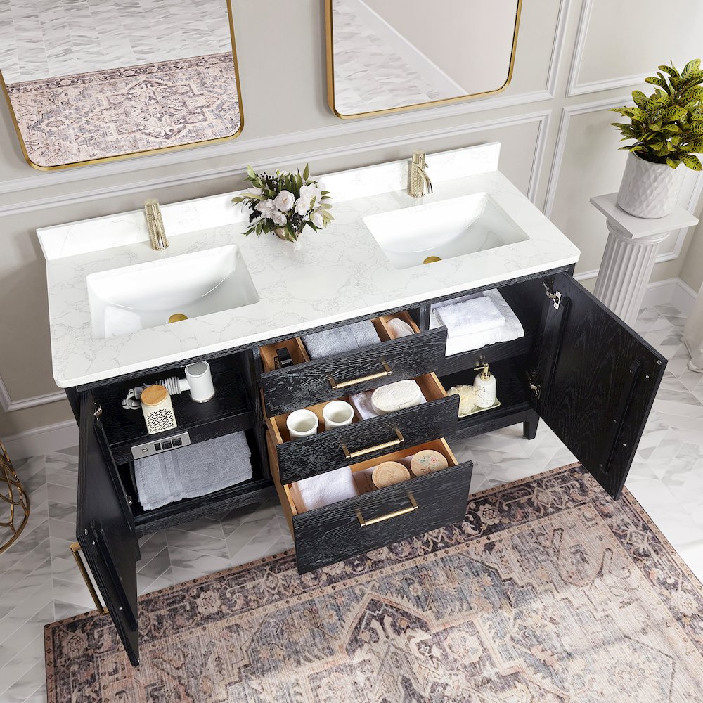 Gara 60M" Free-standing Double Bath Vanity in Fir Wood Black. Picture 7
