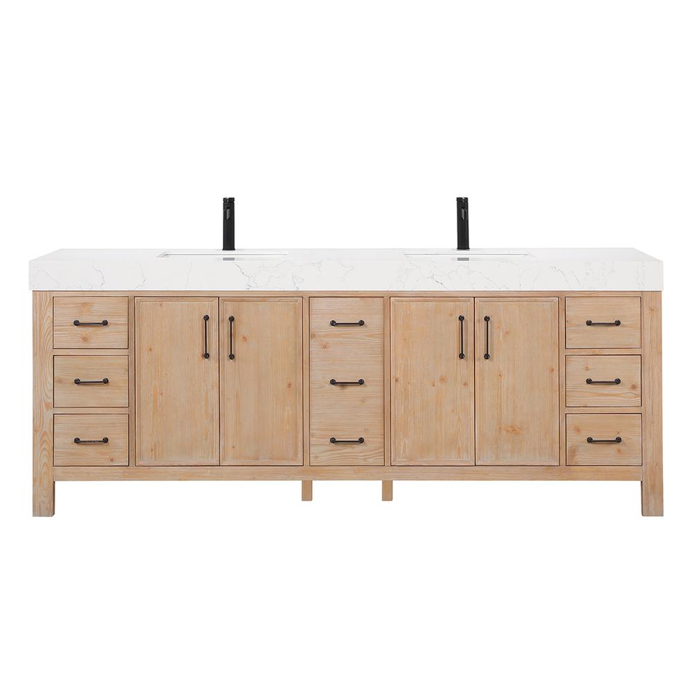 Free-standing Double Bathroom Vanity with Composite top in Lightning White. Picture 1