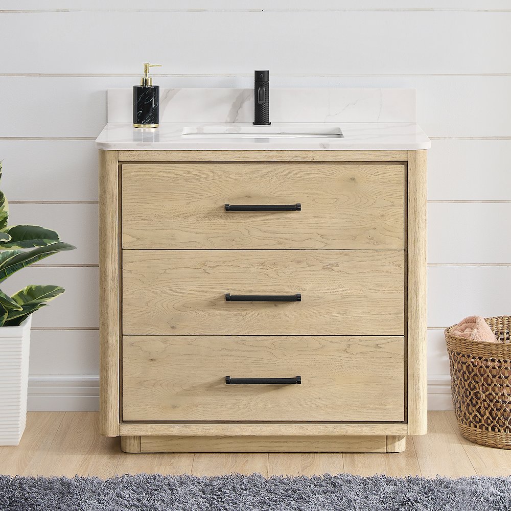 Porto 36" Free-standing Single Bath Vanity in Aged Natural Oak. Picture 3