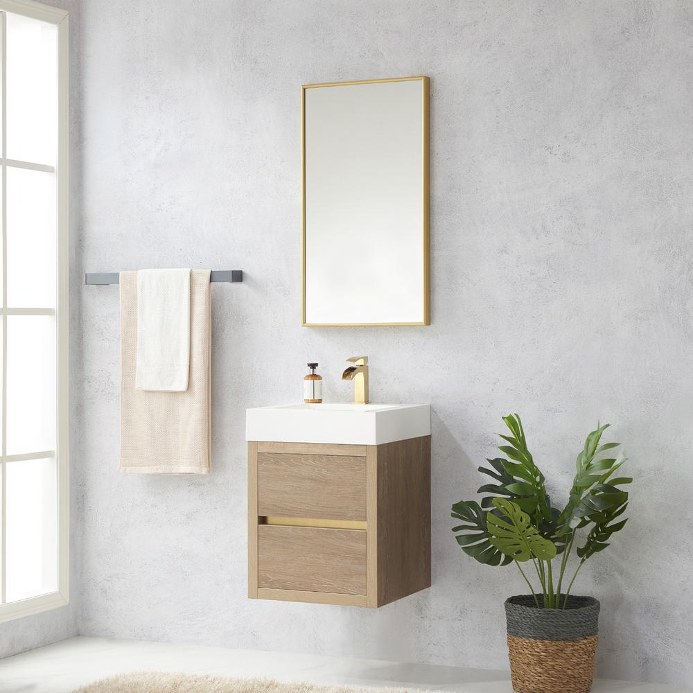 Single Sink Wall-Mount Bath Vanity Composite Integral Square Sink Top, Mirror. Picture 7