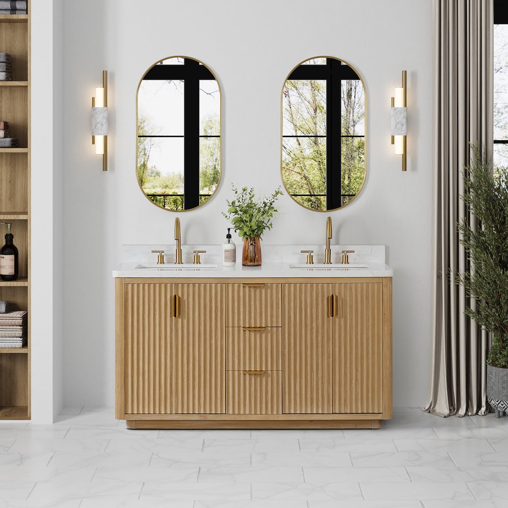 Cádiz 60in. Free-standing Double Bathroom Vanity in Washed Ash Grey. Picture 3