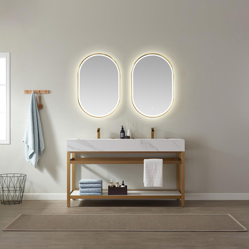 Vanity with stainless steel bracket match with stone Countertop With Mirror. Picture 3