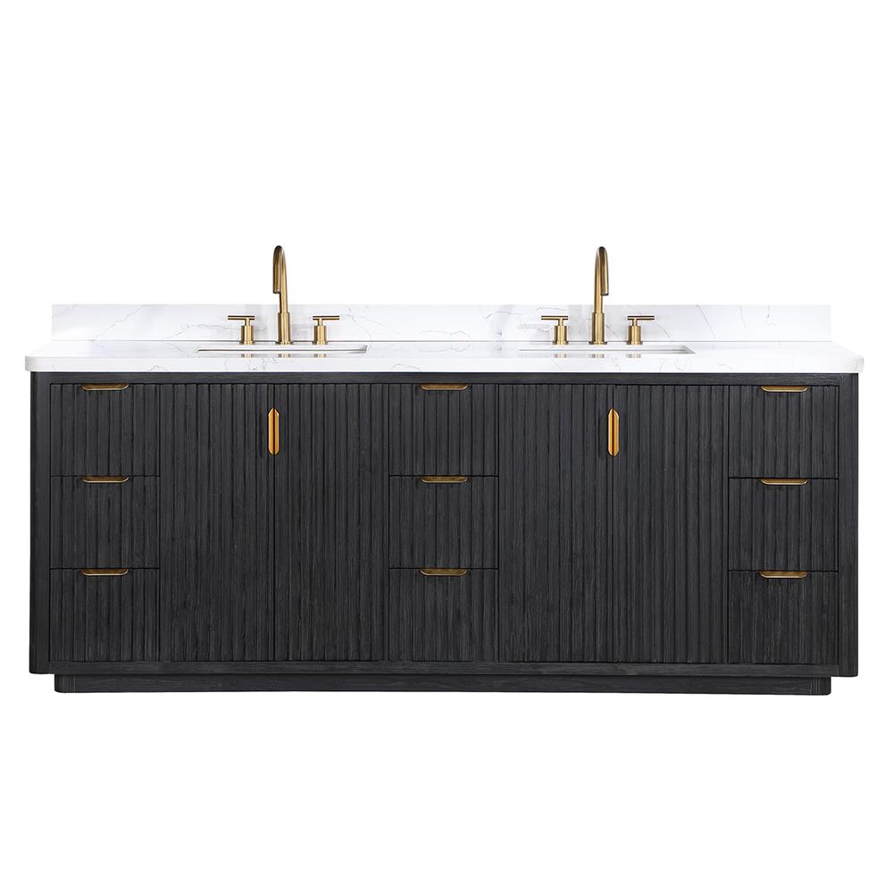 Free-standing Double Bathroom Vanity with Composite top in Lightning White. Picture 1