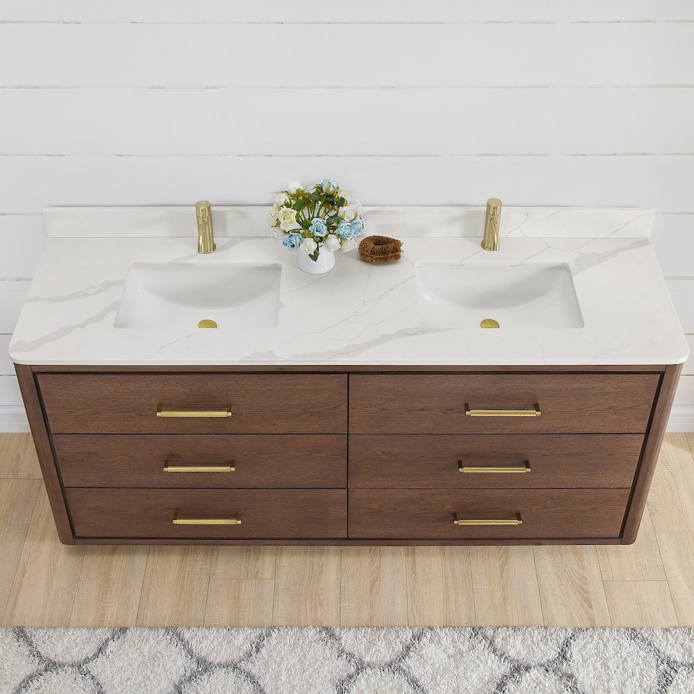 Porto 72" Free-standing Double Bath Vanity in Aged Dark Brown Oak. Picture 5