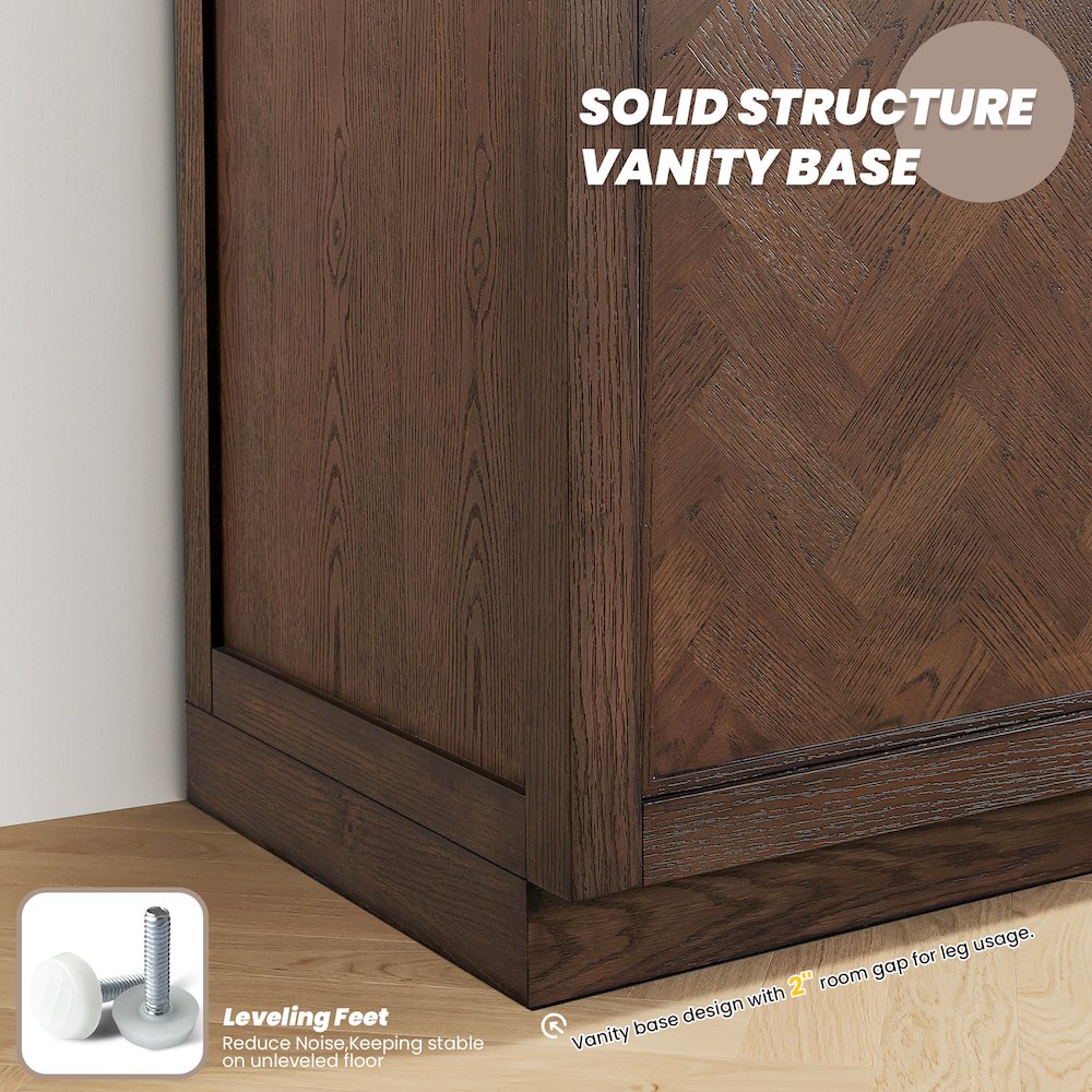 Jakarta 60M" Freestanding Double Bath Vanity in Aged Dark Brown Oak. Picture 20