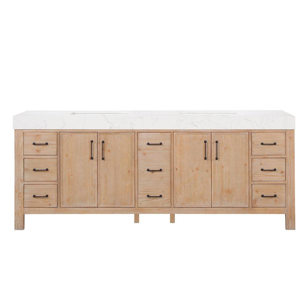 Free-standing Double Bathroom Vanity with Composite top in Lightning White. Picture 2